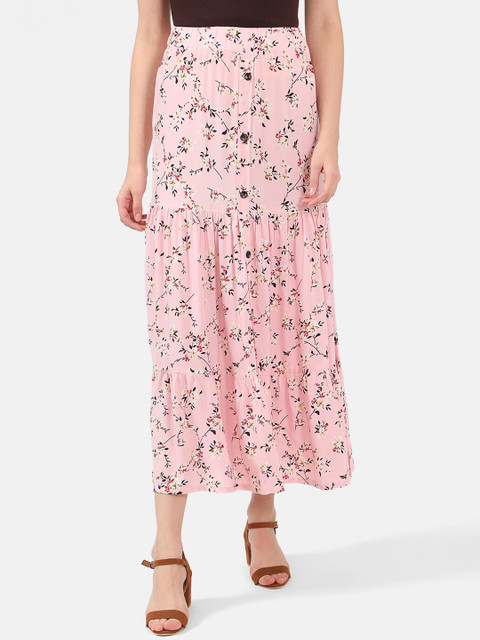 

V2 Value & Variety Women Pink & Black Printed Maxi Flared Skirt