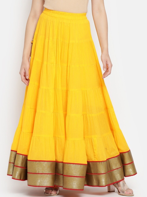 

V2 Value & Variety Women Yellow Solid Flared Maxi Skirt