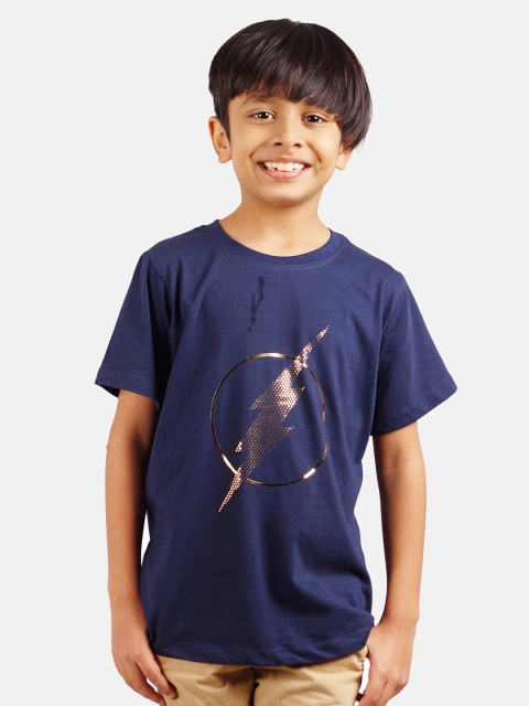 

DC by Wear Your Mind Boys Navy Blue & Golden Cotton Flash Print T-shirt