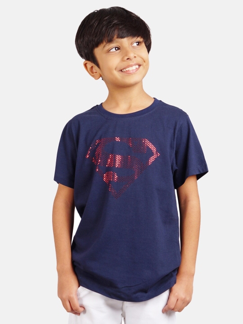

DC by Wear Your Mind Boys Navy Blue & Red Cotton Superman Print T-shirt