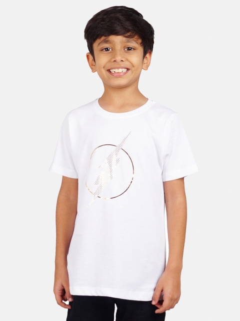 

DC by Wear Your Mind Boys White & Golden Cotton Flash Print T-shirt
