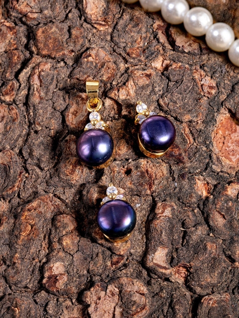 

Studio Voylla Gold-Toned & Black CZ-Studded Classy Pendant Set