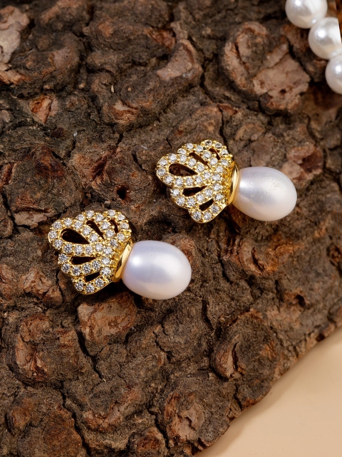 

Studio Voylla Gold-Toned & White Geometric Studs Earrings