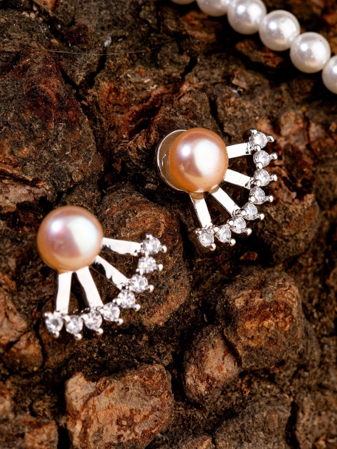 

Studio Voylla Silver-Toned Geometric Drop Earrings