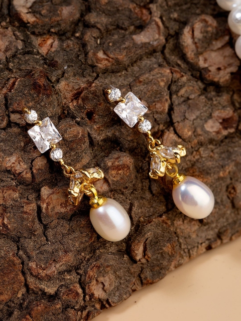

Studio Voylla Gold-Plated & White Pearl Drop Earrings
