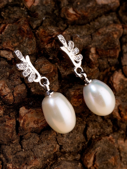 

Studio Voylla Silver-Toned & White Drop Earrings