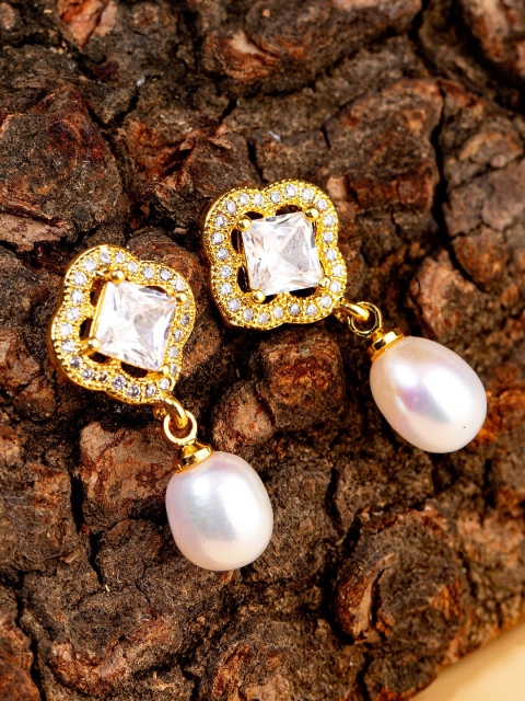 

Studio Voylla Gold-Toned Pearls Contemporary Drop Earrings