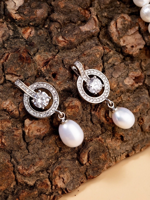 

Studio Voylla Silver-Toned & White Drop Earrings