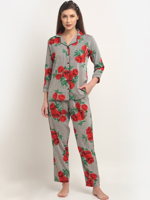 

Boston Club Women White & Red Printed Long Sleeves Night suit