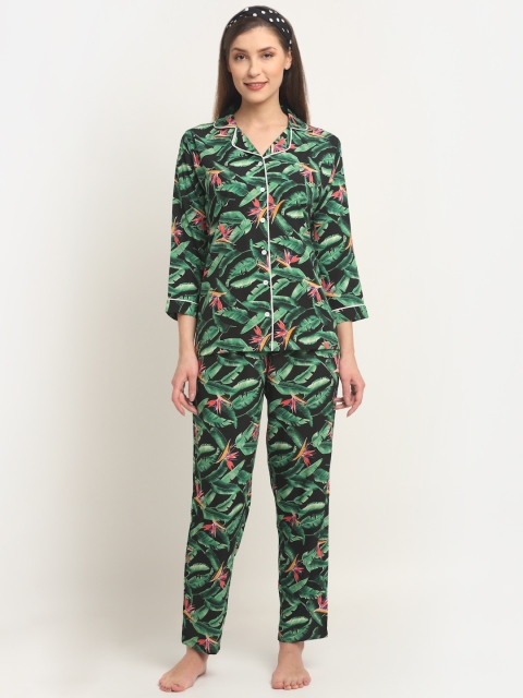 

Boston Club Women Black & Green Printed Night suit