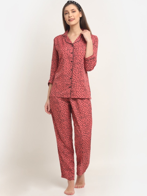 

Boston Club Women Rust & Black Heart Printed Night suit