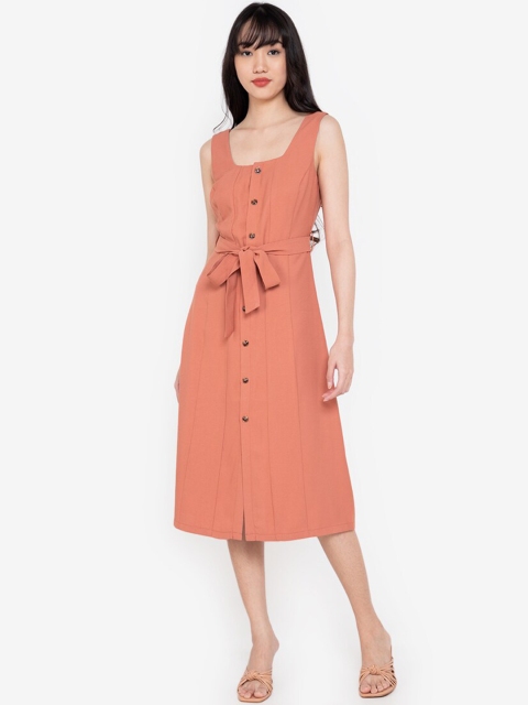 

ZALORA BASICS Brown Solid Square Neck Button Down Midi Dress