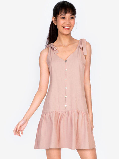 

ZALORA BASICS Women Cotton Pink Drop-Waist Dress