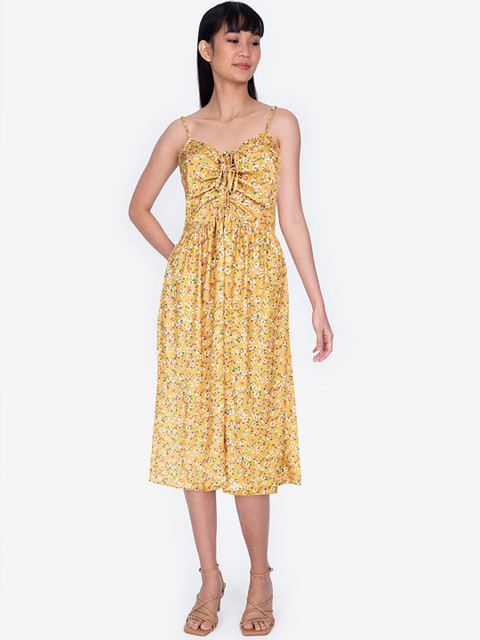 

ZALORA BASICS Yellow & White Floral A-Line Midi Dress