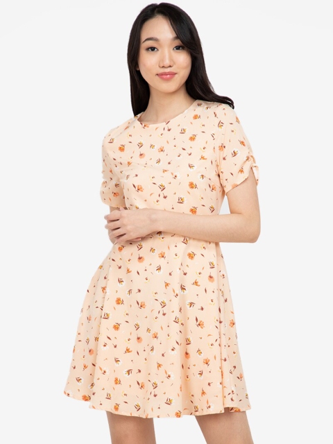 

ZALORA BASICS Peach-Coloured Floral Mini Dress