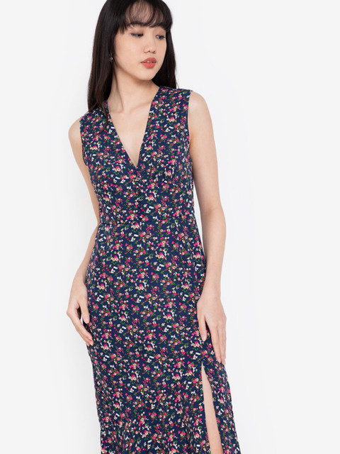 

ZALORA BASICS Women Multicoloured Floral A-Line Midi Dress, Multi
