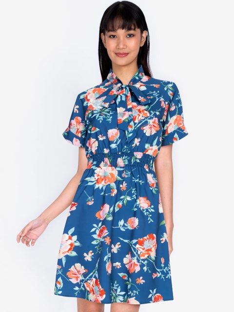 

ZALORA BASICS Women Multicolored Floral Bow Detail A-Line Dress, Multi