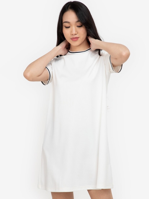 

ZALORA BASICS Off-White & Black Solid Contrast Neck T-shirt Mini Dress