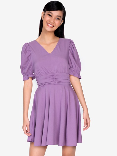 

ZALORA BASICS Women Purple Ruched Waist Fit & Flare Dress