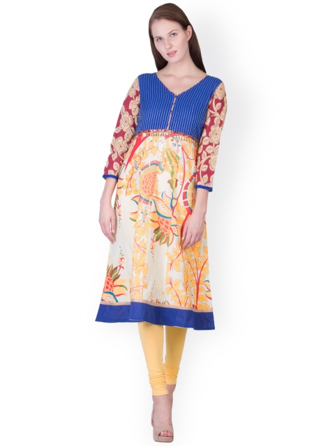 

Aamii Women Blue & Off-White Printed A-Line Kurta