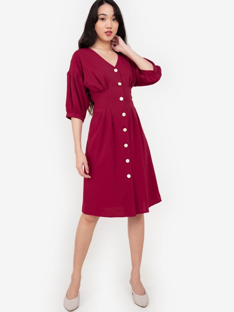 

ZALORA BASICS Women Red Solid Fit & Flared Dress