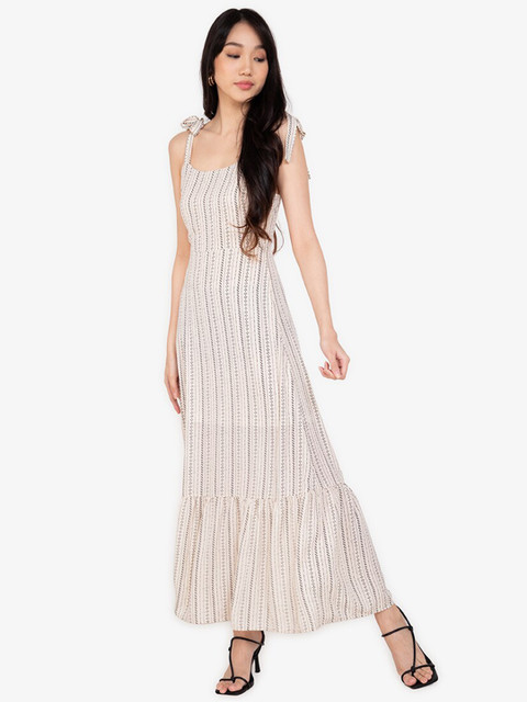 

ZALORA BASICS Off-White & Black Printed Woven Maxi Dress