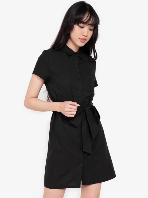 

ZALORA BASICS Women Black A-Line Dress With Belt