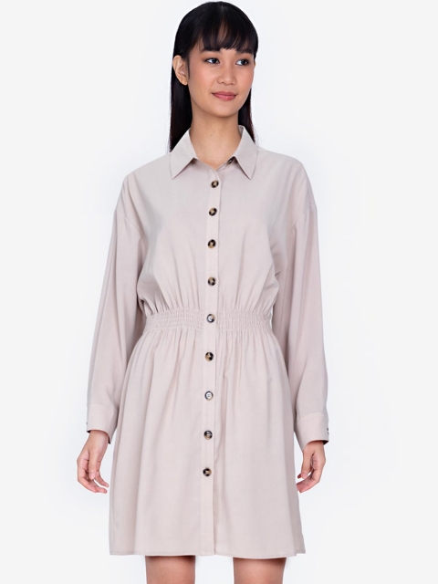 

ZALORA BASICS Beige Smocked Shirt Dress