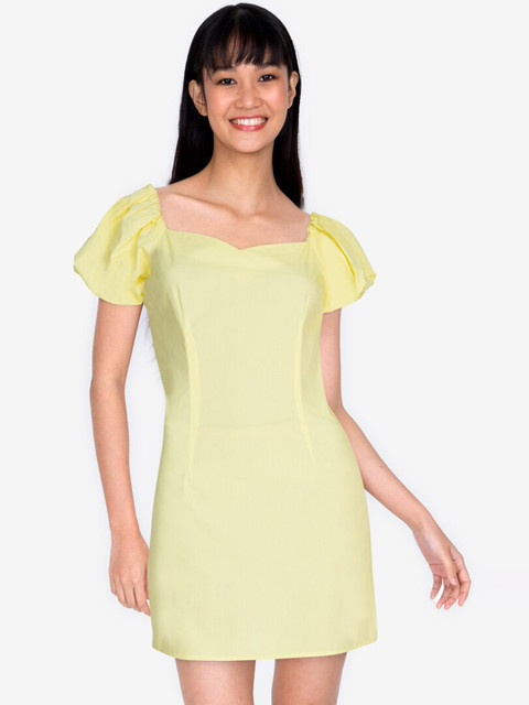 

ZALORA BASICS Yellow Puff Sleeve Mini Dress