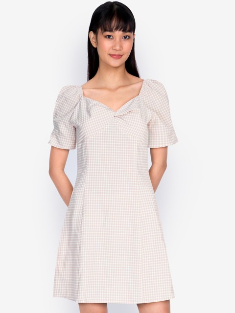 

ZALORA BASICS Beige & White Puff Sleeve Sweetheart Neckline Dress