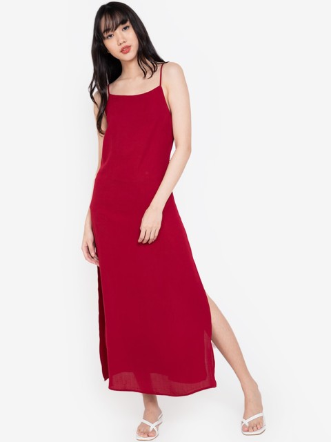 

ZALORA BASICS Red Solid Square Neck Maxi Dress