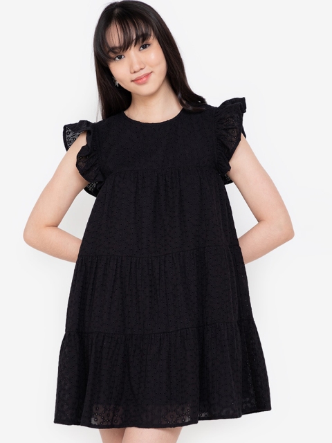 

ZALORA BASICS Black Tiered Eyelet Empire Mini Dress