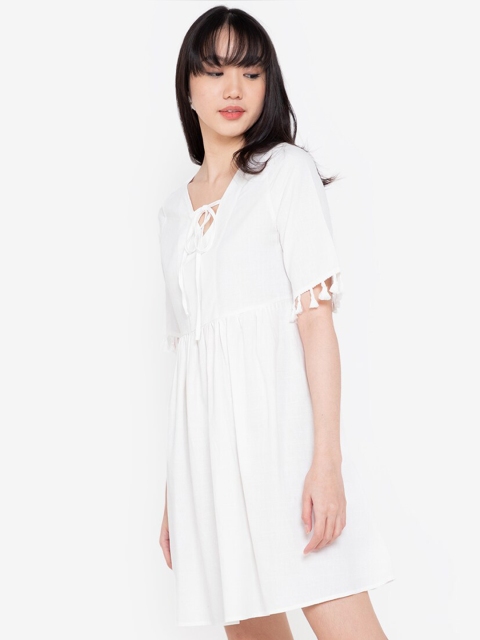 

ZALORA BASICS Women White Tassel Detail Dress