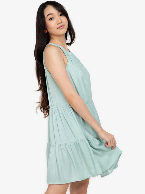 

ZALORA BASICS Solid Pale Green Tiered Sleeveless A-line Dress