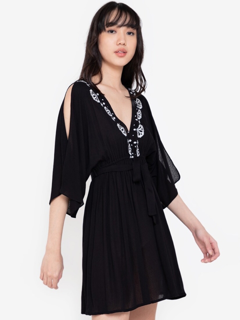 

ZALORA BASICS Black Embroidered Mini Dress