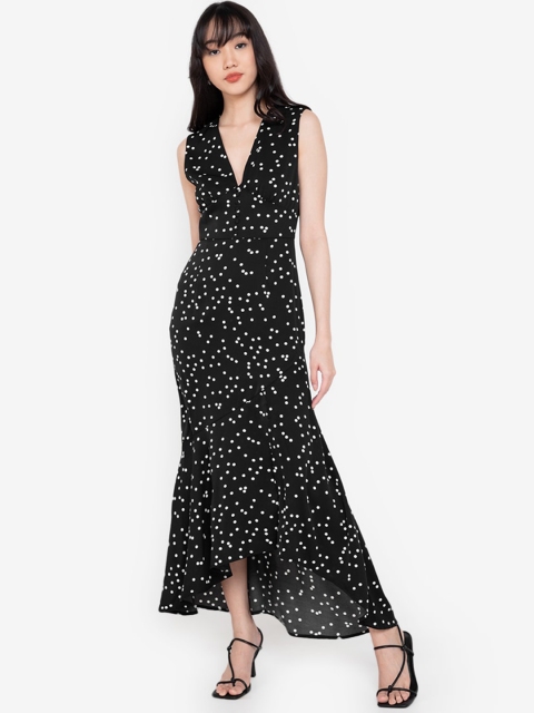 

ZALORA BASICS Black & White Polka Dots Fit & Flared Maxi Dress