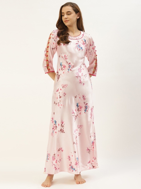 

Sweet Dreams Peach-Coloured Printed Satin Maxi Nightdress