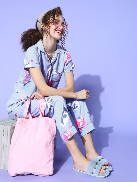 

Sweet Dreams Women Blue Abstract Sleep Staple Night Suit