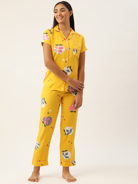 

Sweet Dreams Women Mustard Yellow & White Printed Pyjama Set