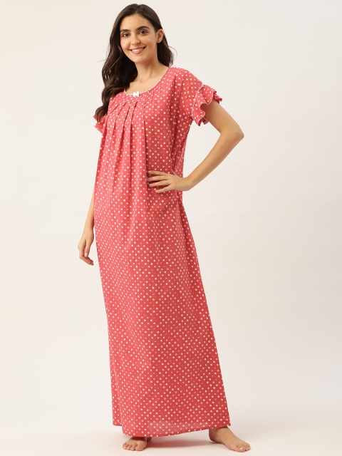 

Sweet Dreams Coral Red Printed Maxi Nightdress