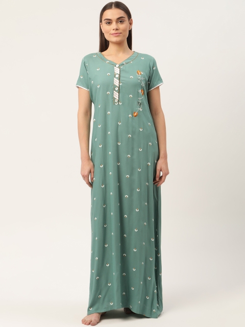 

Sweet Dreams Green & White Printed Maxi Nightdress