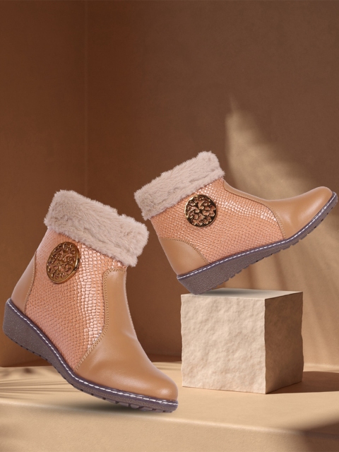 

Bella Toes Women Beige Block Heeled Boots