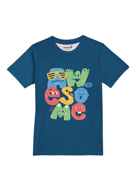 

mezmoda Boys Teal Blue & Green Typography Printed Dri-Fit T-shirt