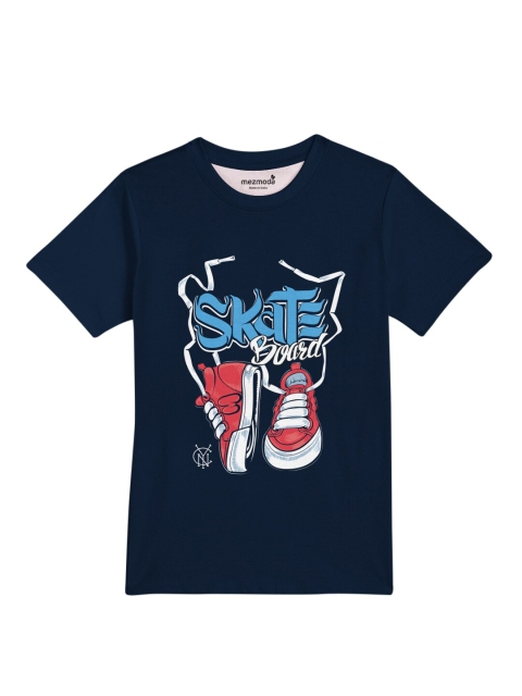 

mezmoda Boys Navy Blue & Red Printed Dri-Fit T-shirt