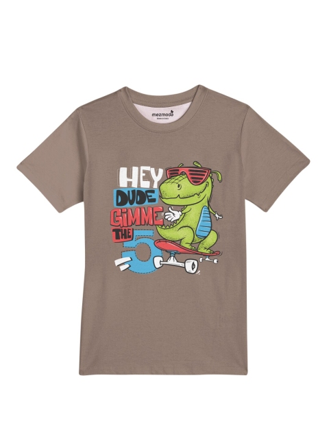 

mezmoda Boys Brown & Green Printed Dri-Fit T-shirt