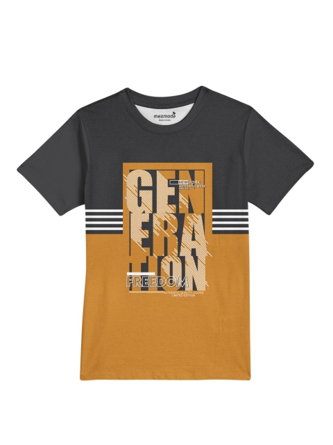 

mezmoda Boys Mustard Yellow & Grey Typography Printed Dri-Fit T-shirt