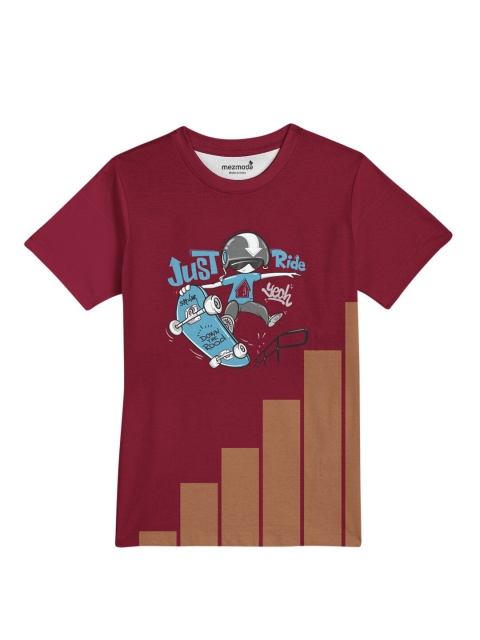 

mezmoda Boys Maroon & Brown Printed Dri-FIT T-shirt