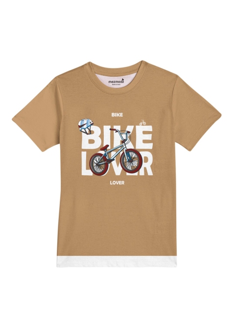 

mezmoda Boys Khaki & White Typography Printed Dri-FIT T-shirt