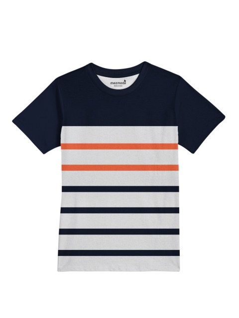 

mezmoda Boys Grey & Navy Blue Striped Dri-FIT T-shirt