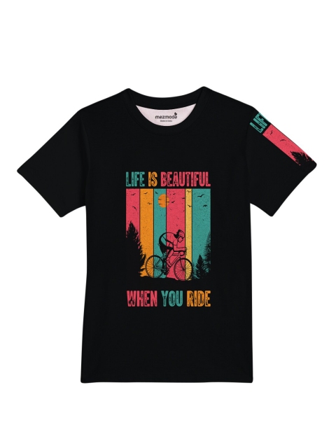 

mezmoda Boys Black & Pink Printed Dri-FIT T-shirt